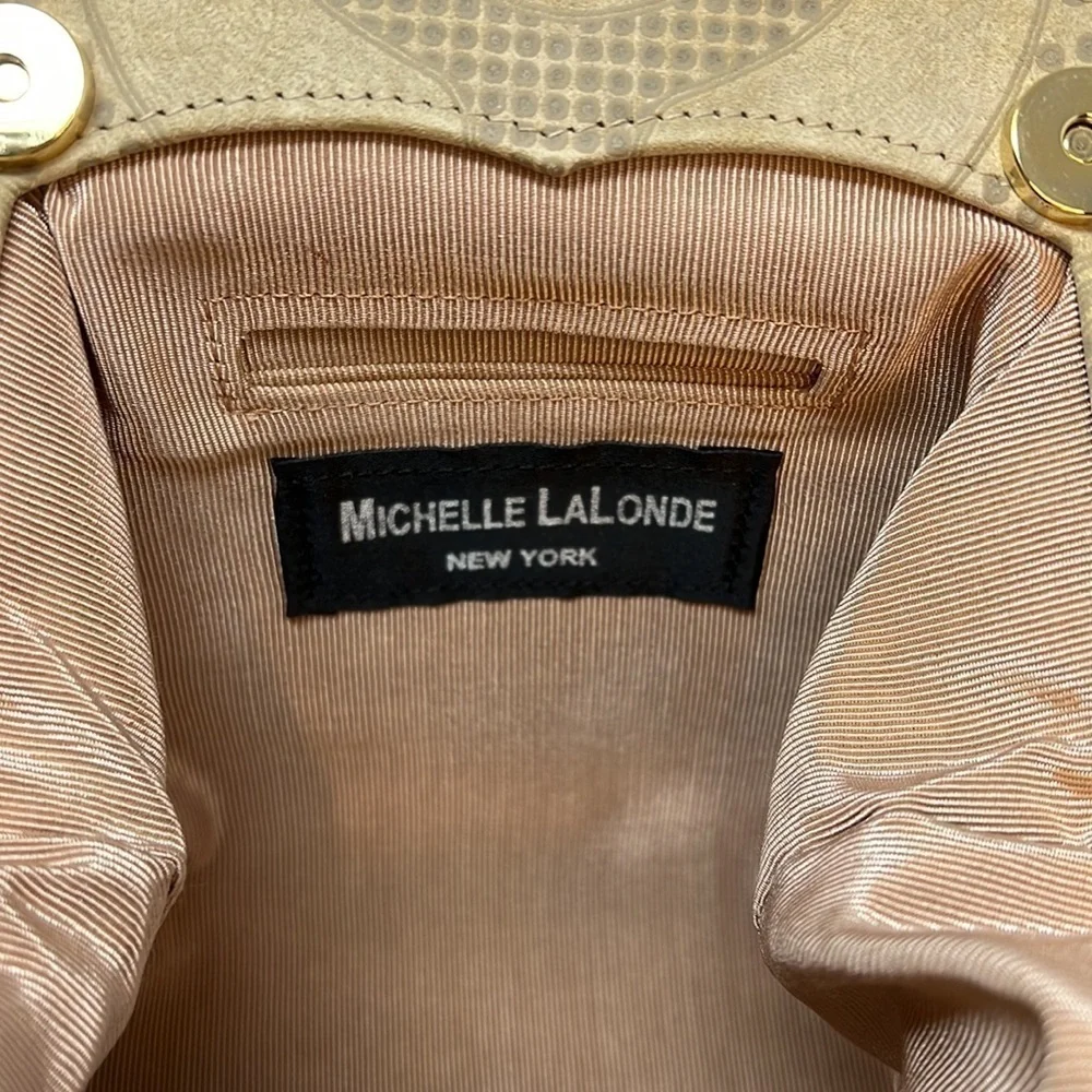 Michelle Lalonde Bone Color Lambsuede Evening Wristlet Bag